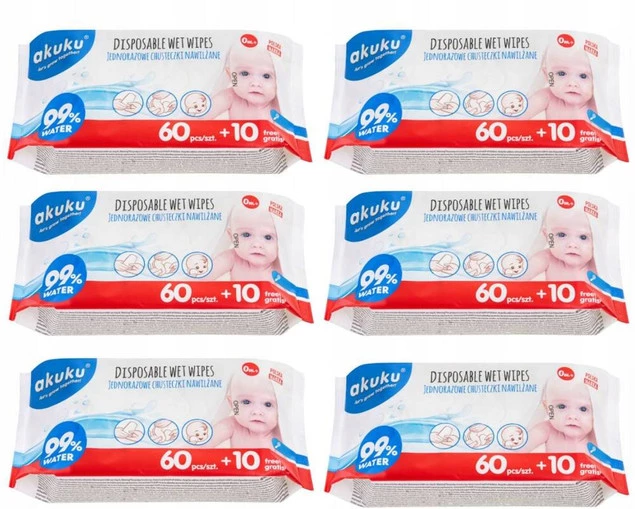 Akuku Chusteczki Wodne 99% NAWILŻANE WODĄ 420 Sztuki Akuku A0031_1