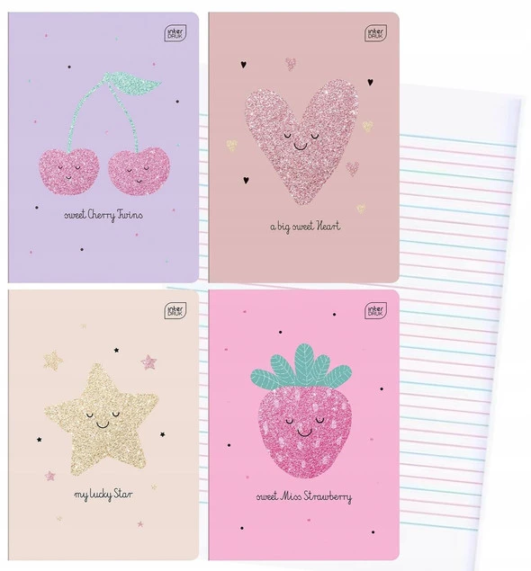 4x Zeszyt A5 16 Kartek Trzy Linia Z BROKATEM Dla Dziewczynki Interdruk_1