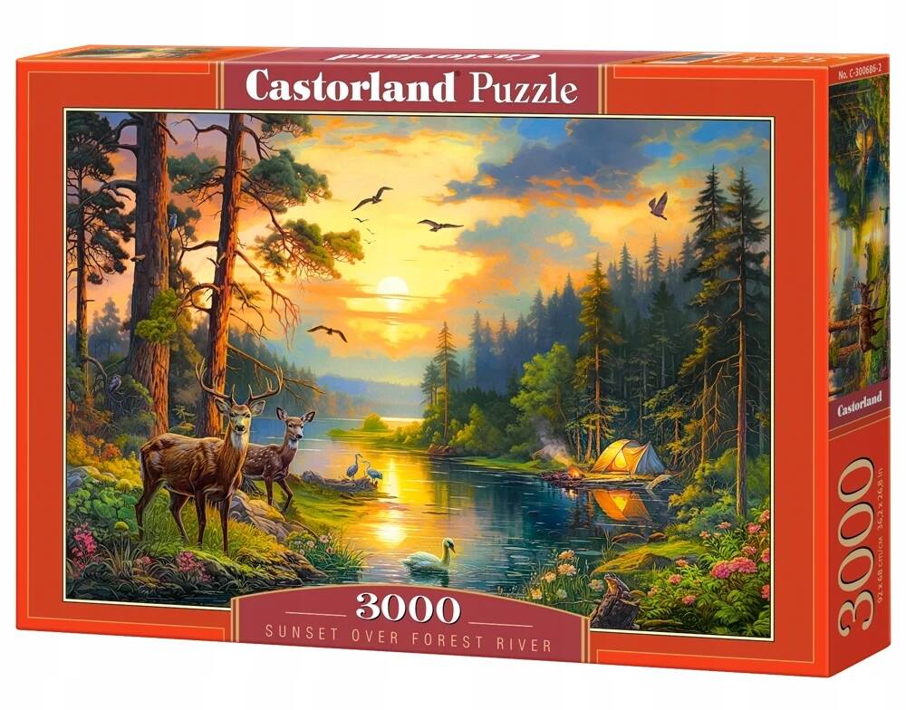 Puzzle 3000 Układanka Widok ZACHÓD SŁOŃCA Las Rzeka Jeleń 9+ Castorland_2