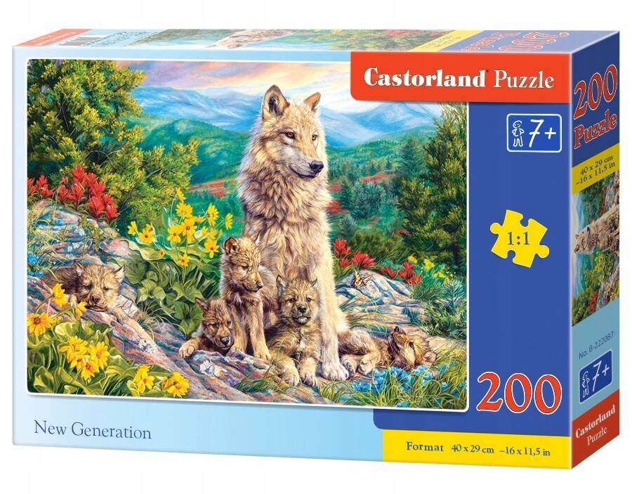 Puzzle 200 Układanka Natura WILKI Małe Wilczątka Kwiaty Las 7+ Castorland_2