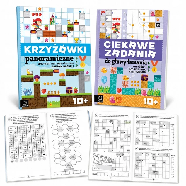 Pakiet 2 książki Aksjomat krzyżówki wykreślanki dla dzieci 10 plus