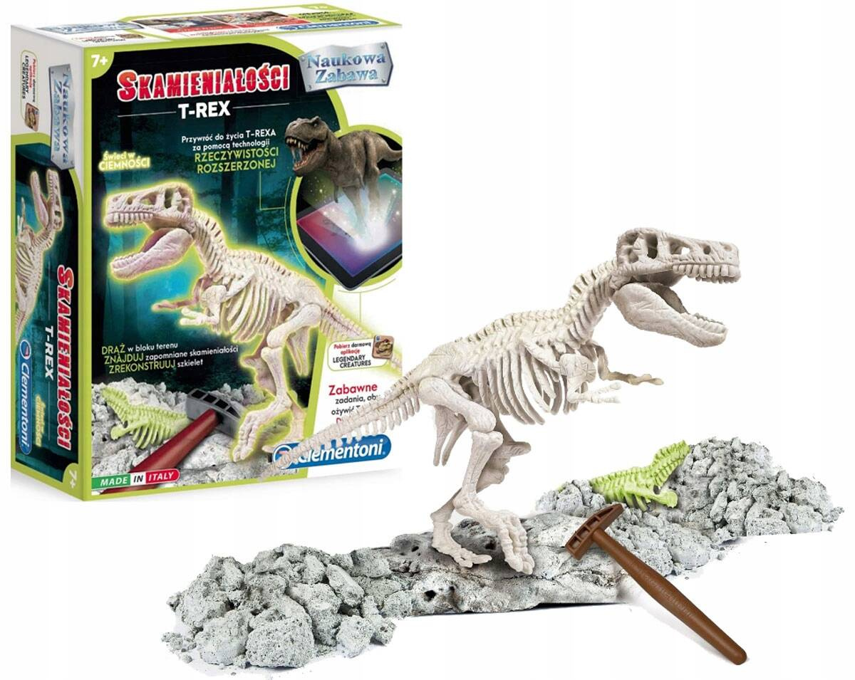 Skamieniałość T-rex Dinozaur Szkielet Świeci Naukowa Zabawa 7+ Clementoni_1