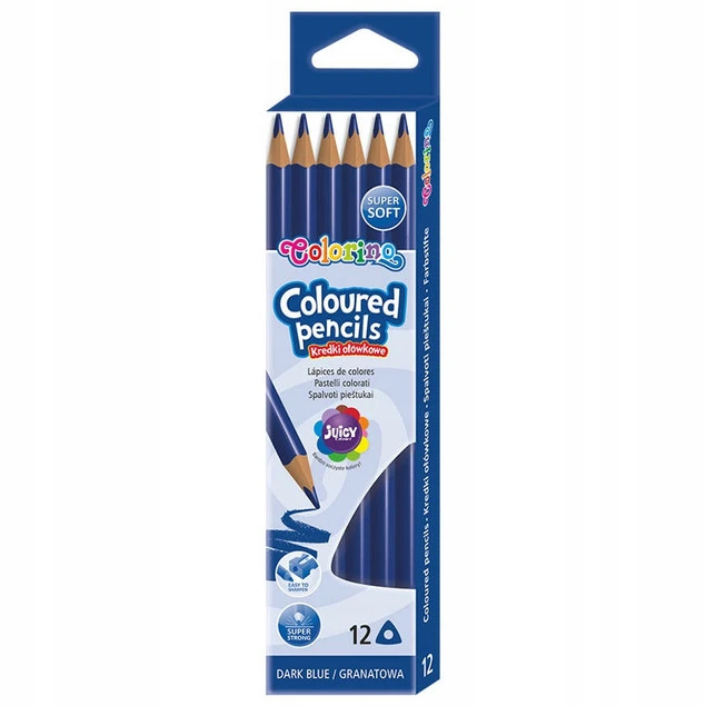 Kredki ołówkowe granatowe trójkątne 12 sztuk Colorino Kids