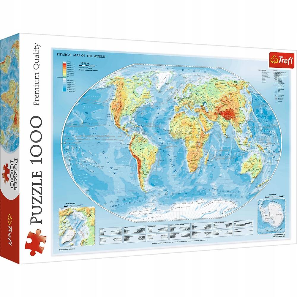 PUZZLE 1000 Mapa fizyczna świata Na Prezent TREFL 10463_1