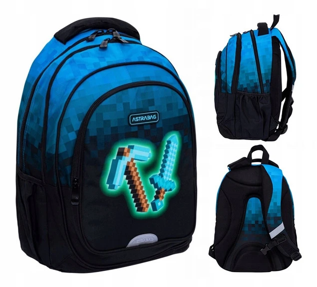 Plecak szkolny młodzieżowy AstraBag AB300 Gra Blue Pixel 27L dla gracza