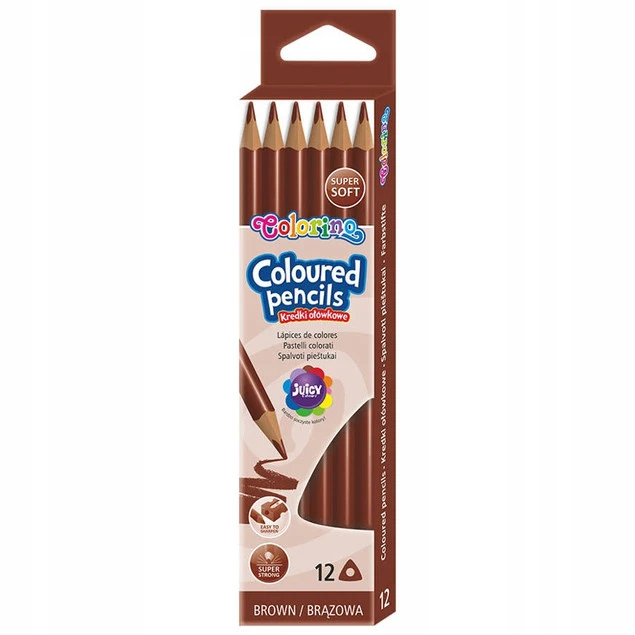 Kredki ołówkowe brązowe trójkątne 12 sztuk Colorino Kids