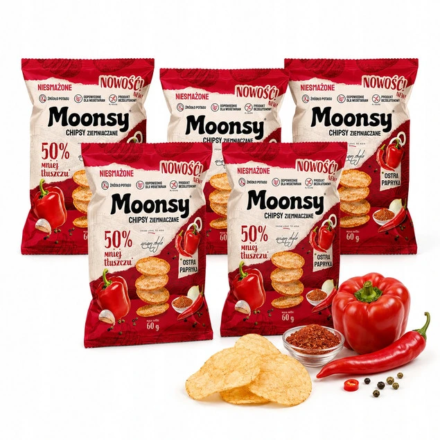 Moonsy Chipsy Ziemniaczane Ostra Papryka 60g x5 Bez Glutenu