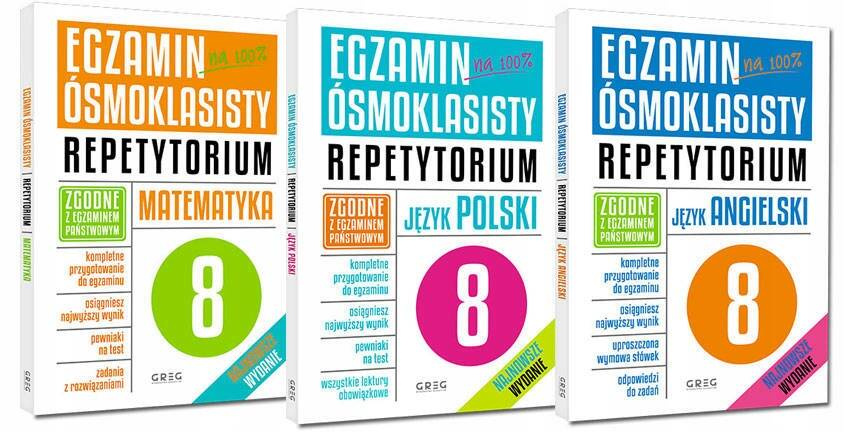 3x Egzamin Ósmoklasisty MATEMATYKA POLSKI ANGIELSKI Repetytorium Greg_1