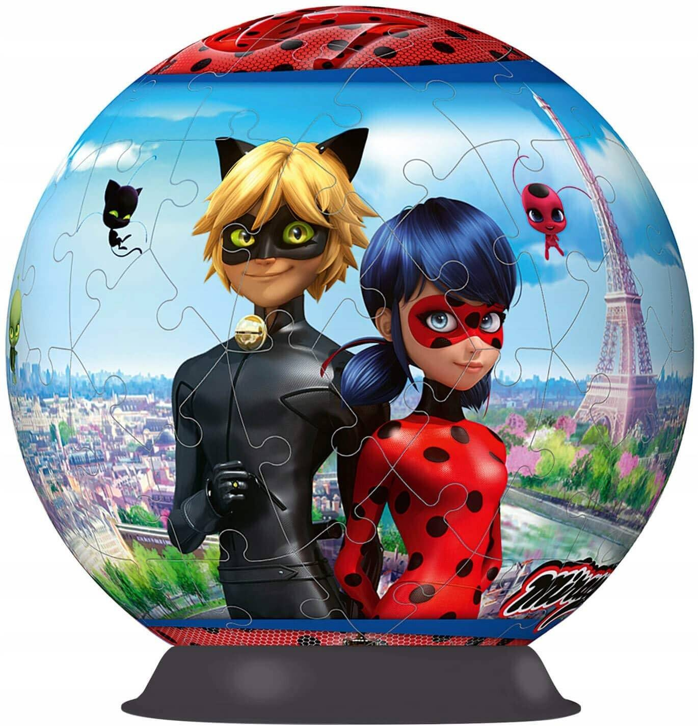 Puzzle 72 3D Układanka Kula Miraculous BIEDRONKA i KOT 10+ Ravensburger_2