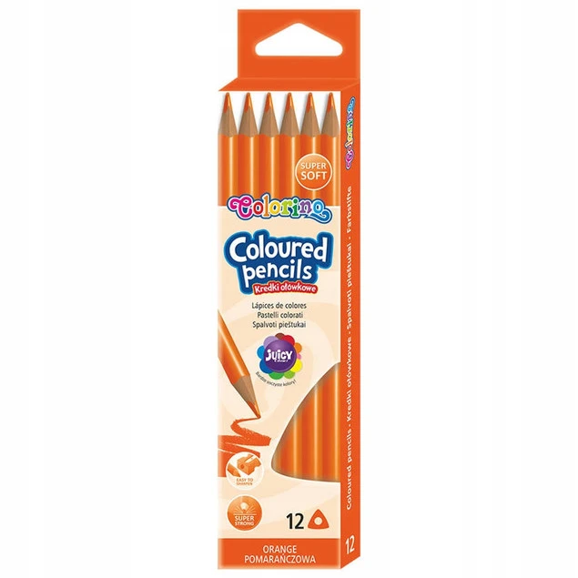 Kredki ołówkowe pomarańczowe trójkątne 12 sztuk Colorino Kids