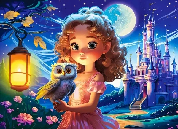 Puzzle 70 Noc SOWA KSIĘŻNICZKA Ptak Sówka Widok Zamek Natura 6+ Castorland_1