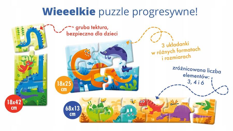 Dinozaury Układanki Malucha Puzzle Progresywne 2+ Kapitan Nauka_2