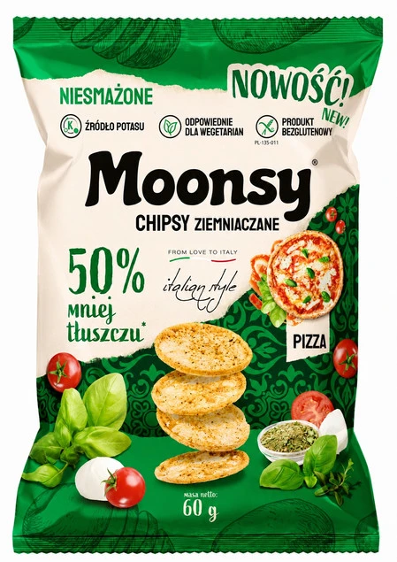 Moonsy chipsy ziemniaczane pizza 60 g opakowanie