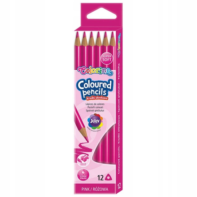 Kredki ołówkowe różowe trójkątne 12 sztuk Colorino Kids