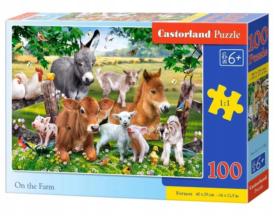 PUZZLE 100 FARMA ZWIERZĘTA ŁĄKA KOŃ KROWA ŚWINKA CASTORLAND_2