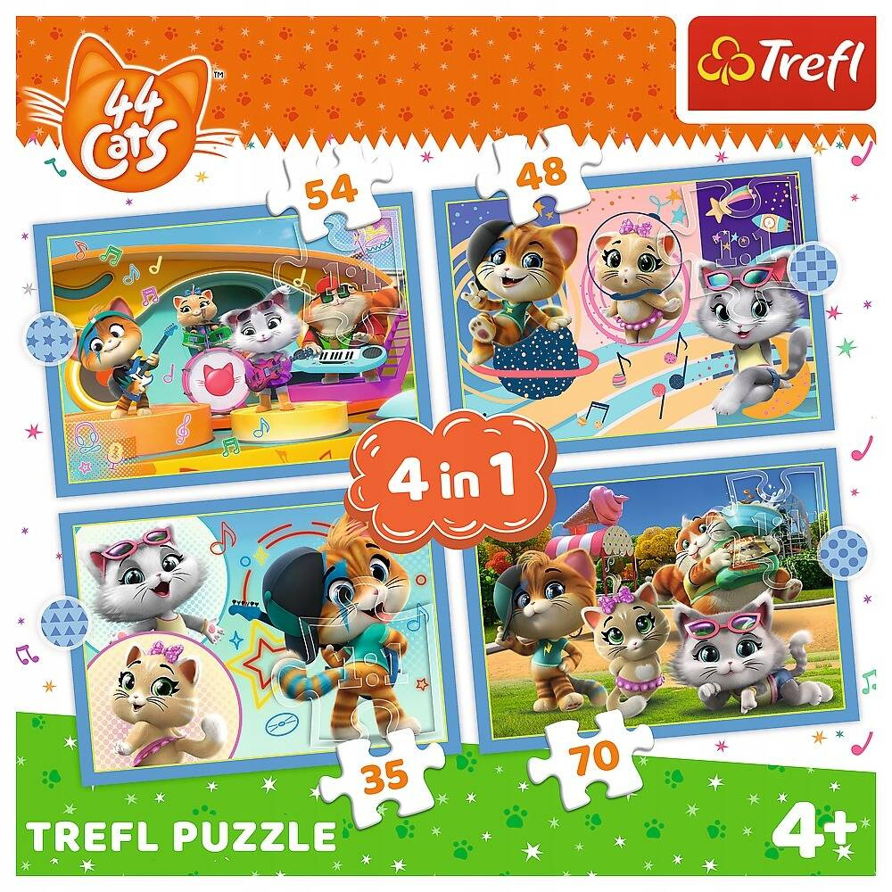 Puzzle 4w1 Układanka Koty KOTKI Ferajna Słodkie Pupile 4+ Trefl 34612_1