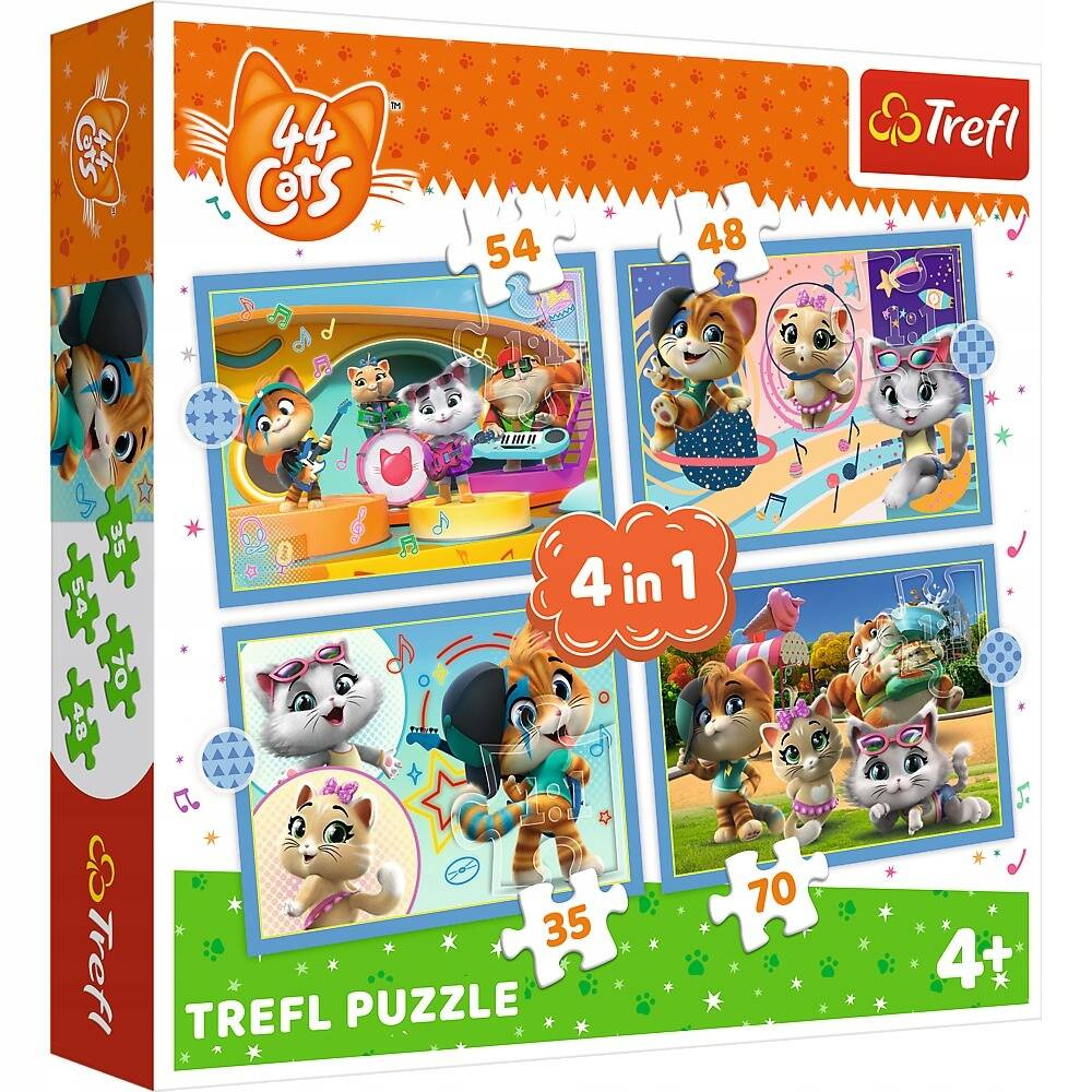 Puzzle 4w1 Układanka Koty KOTKI Ferajna Słodkie Pupile 4+ Trefl 34612_6