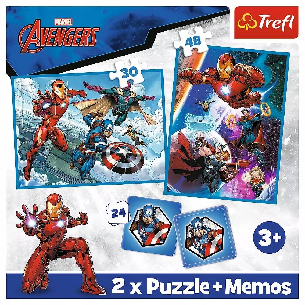 Puzzle 2w1 Układanka + Memosy AVENGERS Marvel Bohaterowie Iron Man 3+ Trefl_1