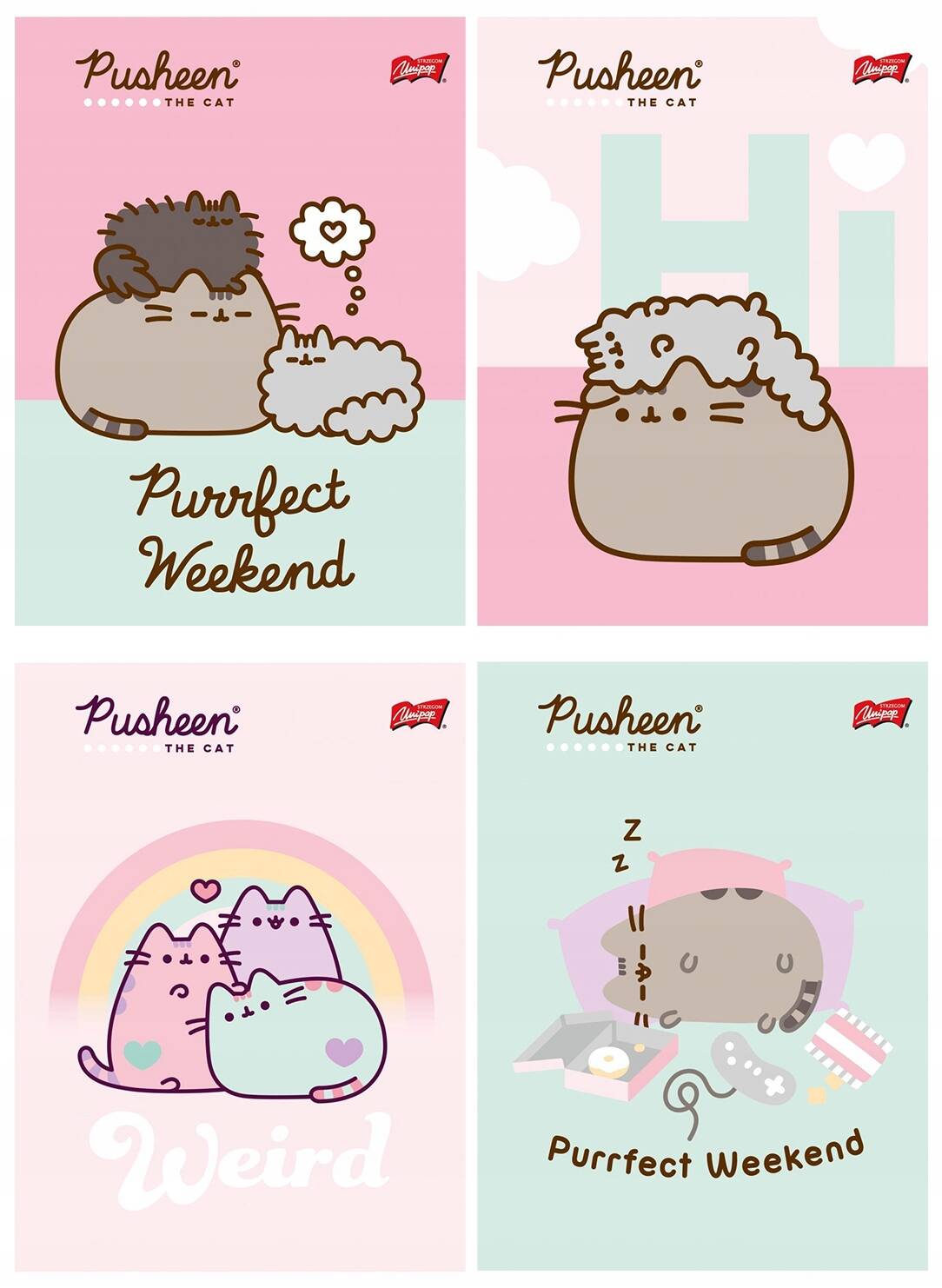 4x Zeszyt A5 32k Kratka Laminowany PUSHEEN Kot Kotek Unipap ZESTAW_1