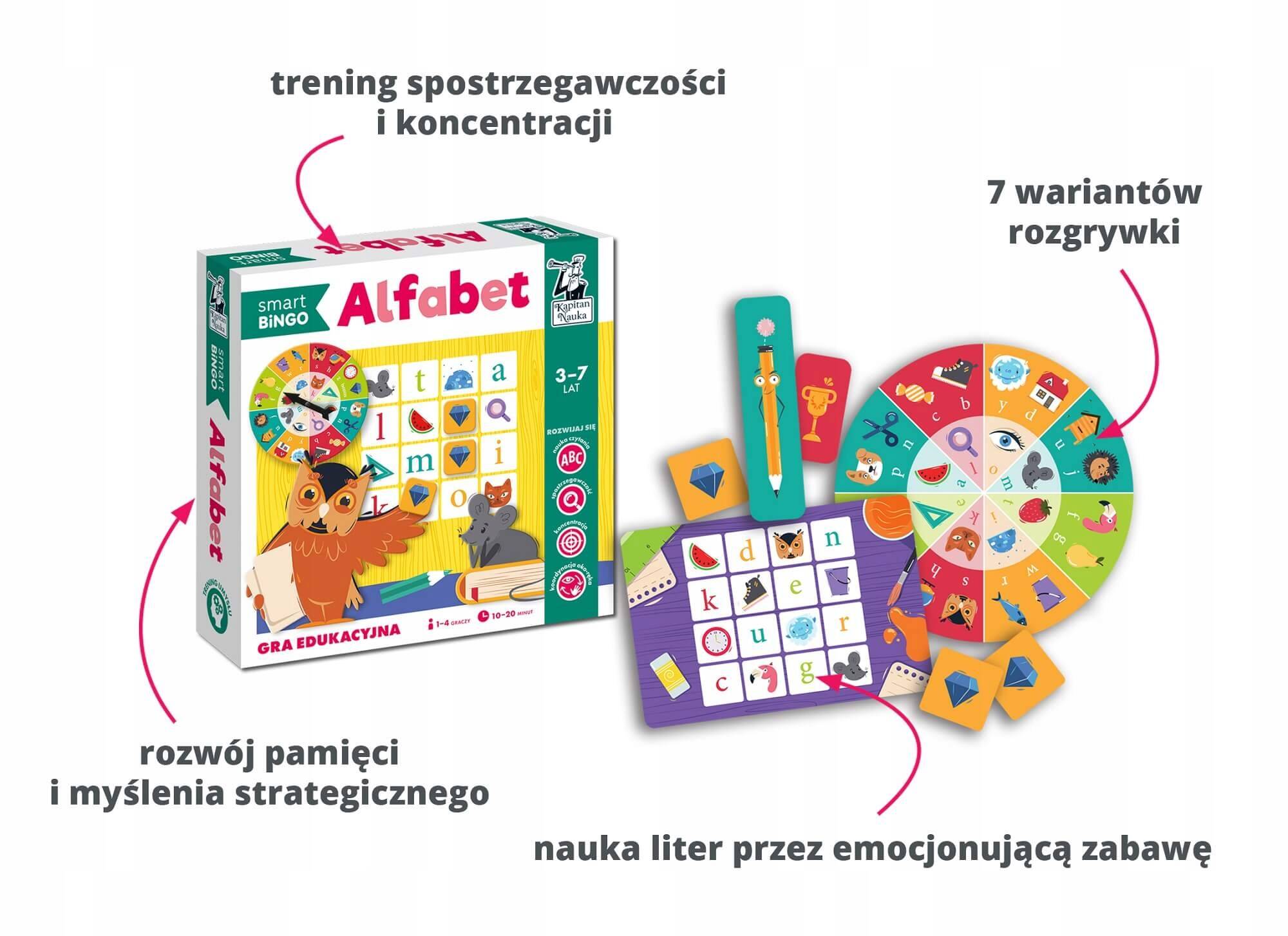 Smart Bingo ALFABET Gra Edukacyjna Rozwijaj Słownictwo 3+ Kapitan Nauka_2