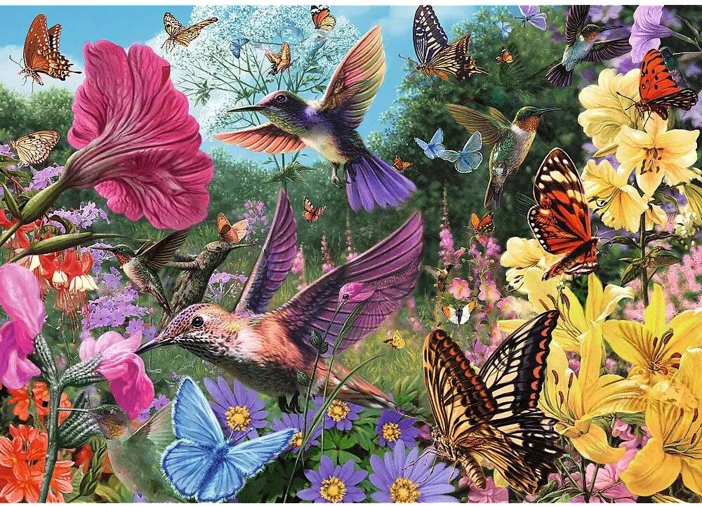 Puzzle 1000 Układanka PTAKI Kwiaty Ogród Dla Ptaków Natura Fauna 12+ Trefl_1