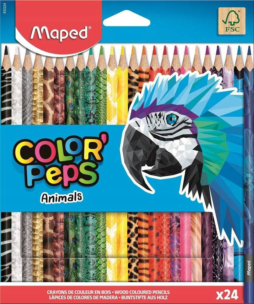 Kredki Trójkątne Color'Peps Animals 24 Kolory 2,9 mm 6+ Maped_1