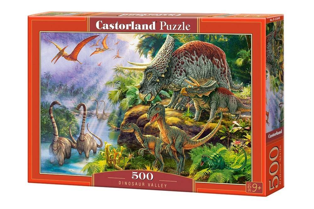 Puzzle 500 Układanka DINOZAURY Natura Welociraptor Brontozaur 9+ Castorland_2
