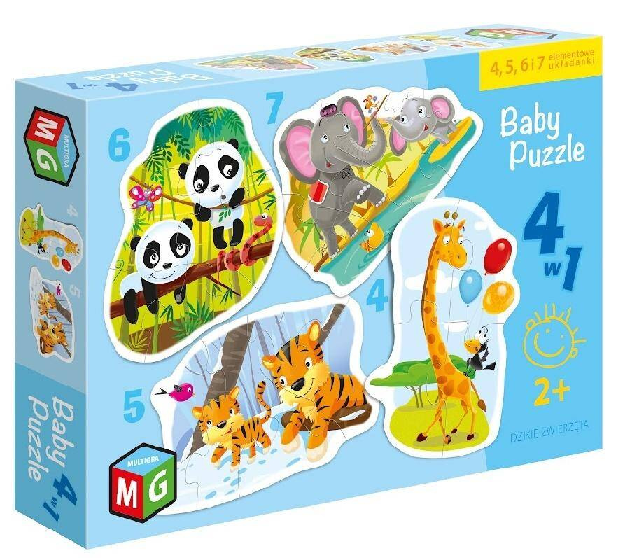 Baby Puzzle 4w1 Dzikie ZWIERZĘTA Zwierzątka Dla Maluszka 2+ Multigra_1