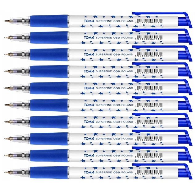 Długopis Biurowy Automatyczny Niebieski Superfine W Gwiazdki 0,5mm TOMA x10_1
