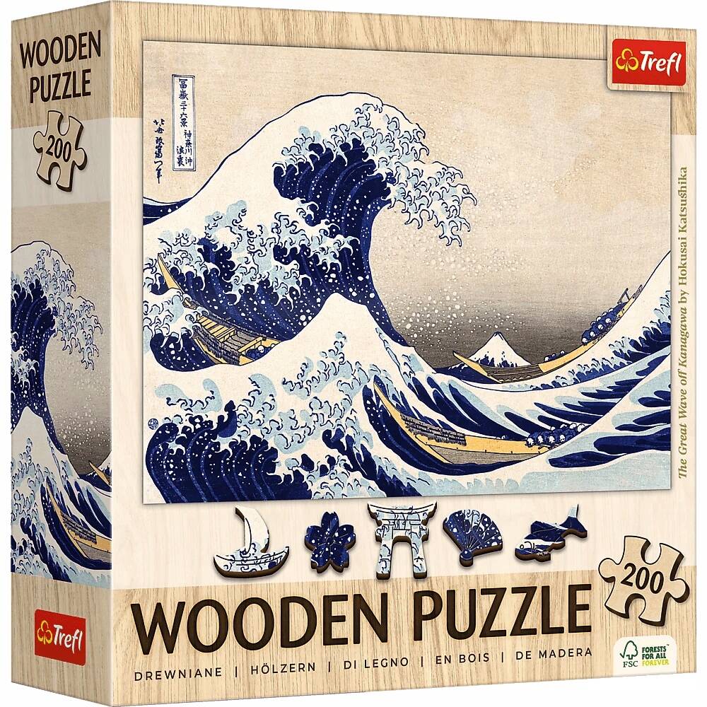 Puzzle 200 Drewniane Wielka FALA W KANAGAWIE Hokusai Katsushika 9+ Trefl_6