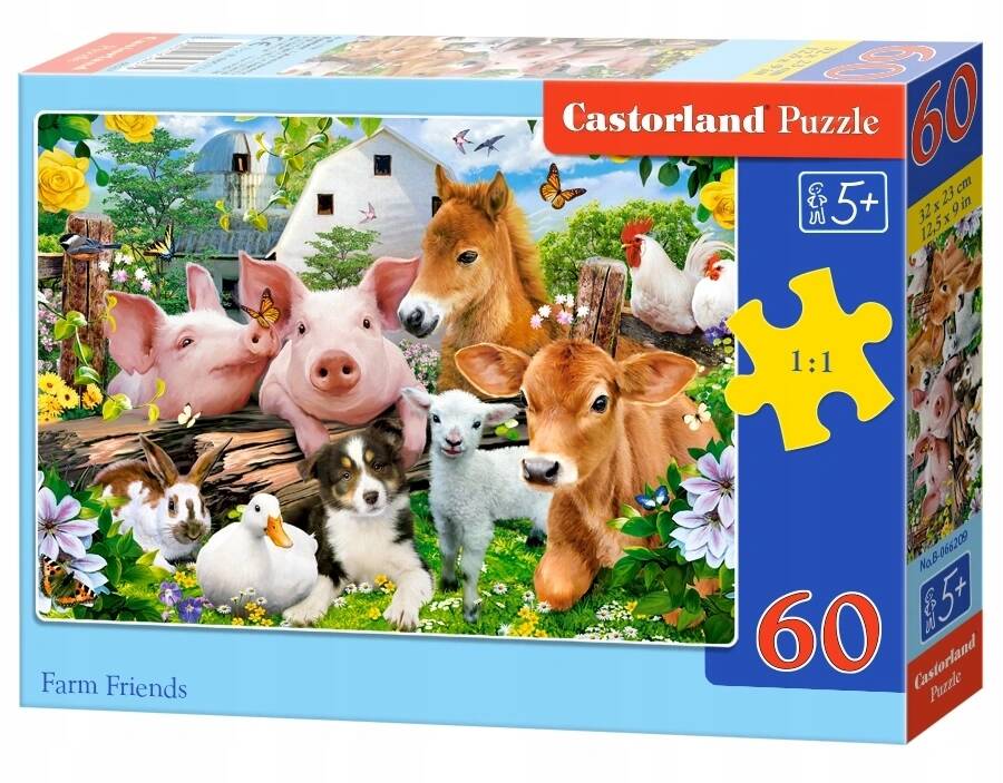 Puzzle 60 Układanka Zwierzęta FARMA Wieś Konik Krówka Świnka Pies 5+ Castor_2