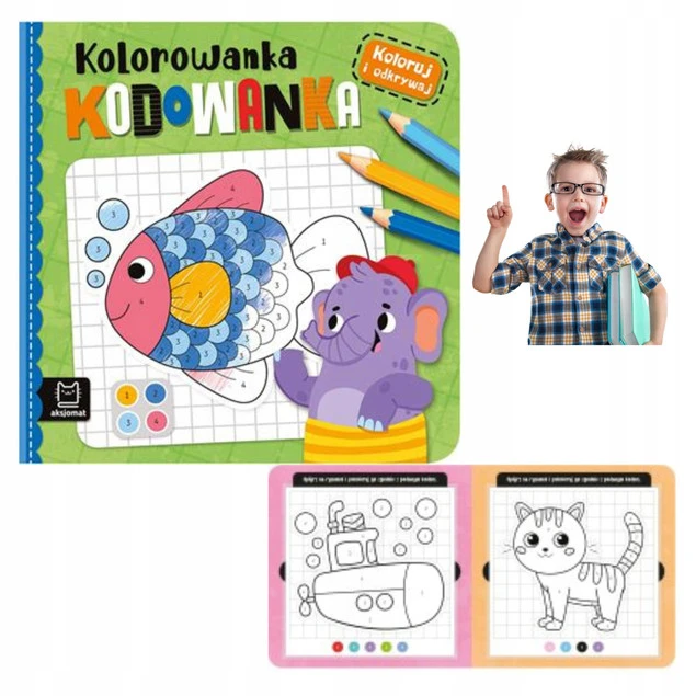 Koloruj i Odkrywaj Kolorowanka KODOWANKA Malowanka 4+ Aksjomat 3823_1