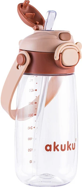 Bidon Akuku 480 ml ze smyczą i słomką różowy