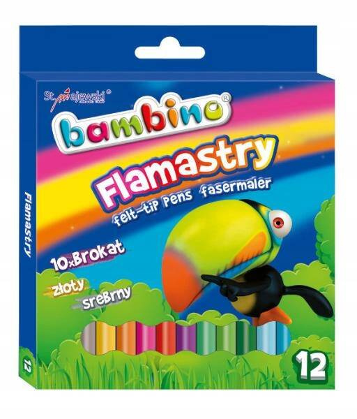 Flamastry Pisaki 12 Kolorów 10 Brokatowych + Złoty i Srebrny Bambino_3