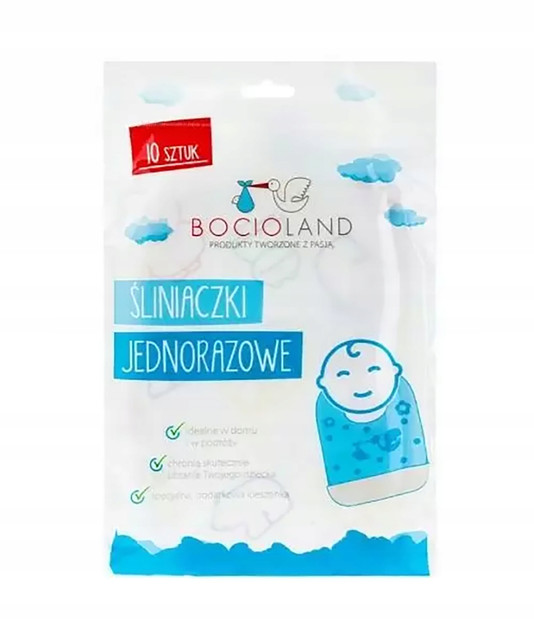 ŚLINIAK JEDNORAZOWY z Kieszonką Bocioland Zapinany na Rzep Miękki 10 szt_3