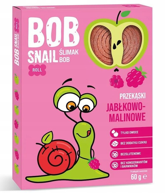 4x Przekąski BOB SNAIL Owocowe MIX Jabłko Malina Truskawka Bez Cukru 240g_3