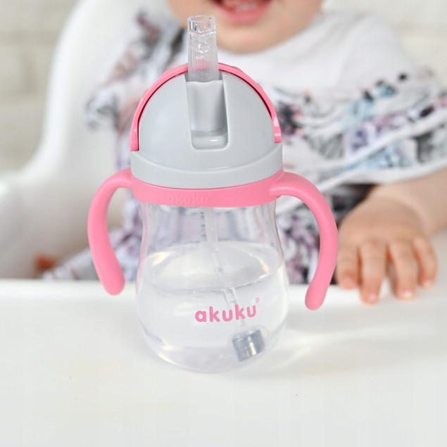 AKUKU Kubek Niekapek z Obciążoną Słomką RÓŻOWY PASTEL 9M+ 280 ml A0676_8