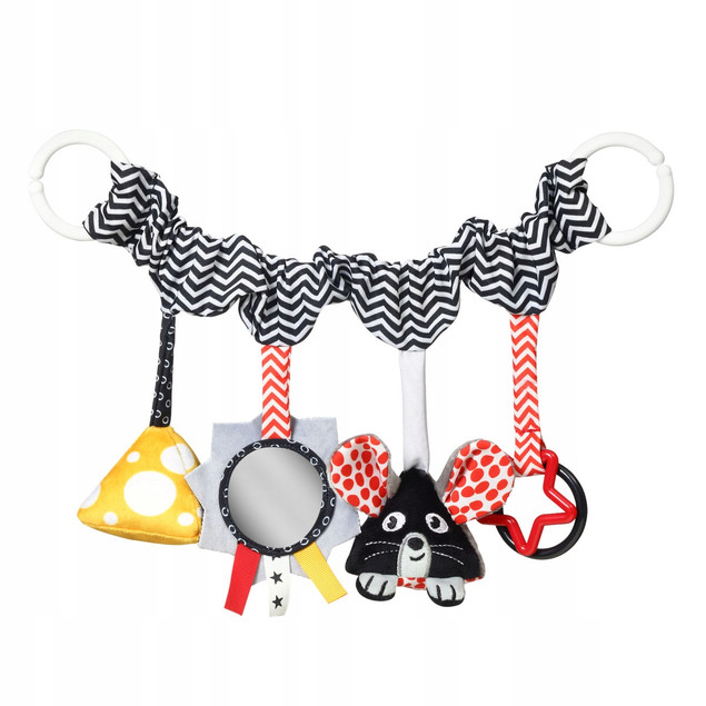 BABYONO ZAWIESZKA DO WÓZKA I FOTELIKA SENSORYCZNA KONTRASTOWA CHEESE & SKIP_1