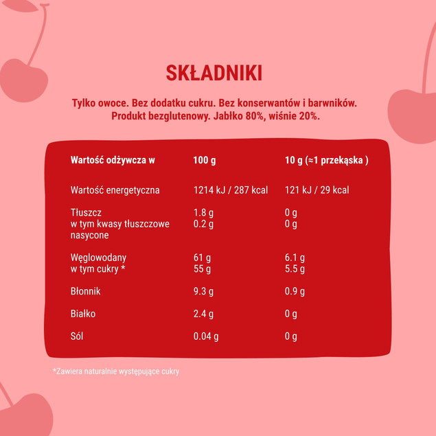 Rollsy owocowe jabłko-wiśnia Bob Snail 100 g wegańskie bezglutenowe_6