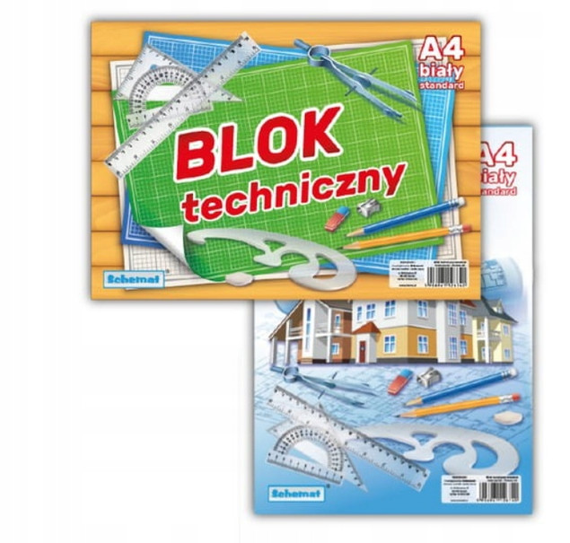 BLOK TECHNICZNY SZKOLNY FORMAT A4 10 BIAŁYCH GRUBYCH KARTEK SCHEMAT 160G/M2_1