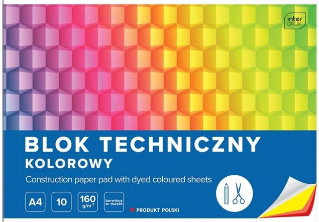 Blok Techniczny KOLOROWY A4 10 Kartek 160g Interdruk x5_2