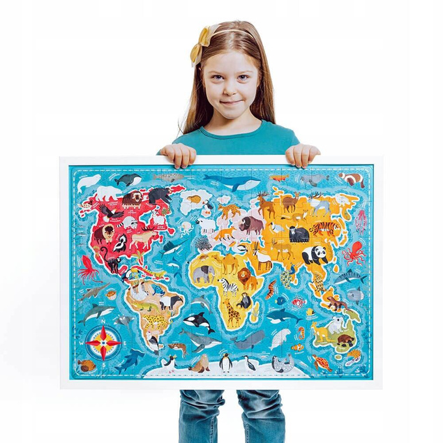 Puzzle 60 Układanka PuzzLove ZWIERZĘTA Mapa Świata Oceany Glob 4+ CzuCzu_2