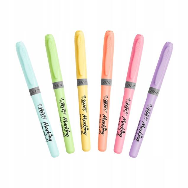 Zakreślacz Szkolny Highlighter PASTEL Grip Biurowy 6 Kolorów BIC_2