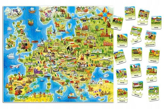 Puzzle 180 Układanka Dla Dzieci MAPA EUROPY Edukacyjne Flagi Quiz 6+ Castor_1