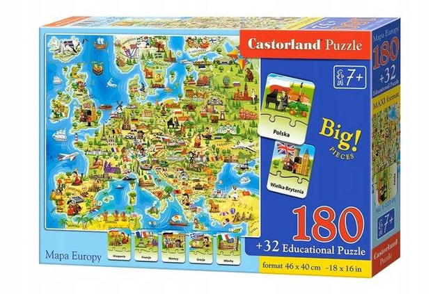 Puzzle 180 Układanka Dla Dzieci MAPA EUROPY Edukacyjne Flagi Quiz 6+ Castor_2