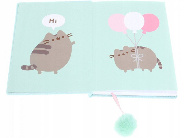 Pamiętnik Pluszowy Notes PUSHEEN + 3x Długopis Wymazywalny Kotek Majewski_3