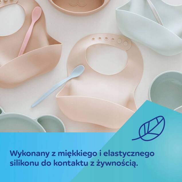 CANPOL Śliniaczek Śliniak Sylikonowy Z Kieszonką Kremowy 6M+ 51/030_11