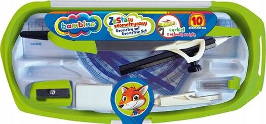 Zestaw Geometryczny Szkolny 10 Elementów Cyrkiel Ekierka Ołówek Bambino_3