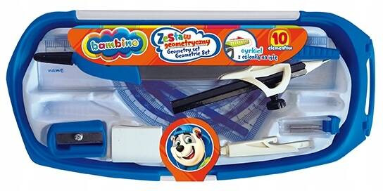 Zestaw Geometryczny Szkolny 10 Elementów Cyrkiel Ekierka Ołówek Bambino_4