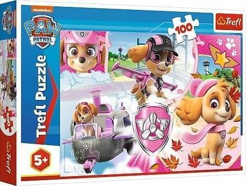 PUZZLE 100 UKŁADANKA DLA DZIECI PIESKI PSI PATROL PAW SKYE W AKCJI 5+ TREFL_1